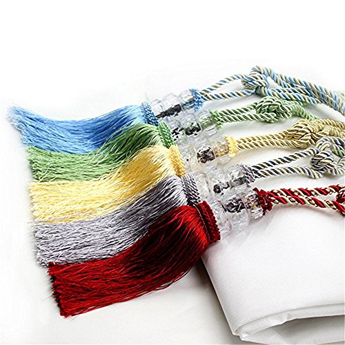 2 Pcs Crystal Beaded Tassels Tieback Curtain Cord Home Textiles Window Treatments Curtain Holdback Drapes Rope Tiebacks Fabric Holder for Bedroom and Home Decoration (Sky Blue)
