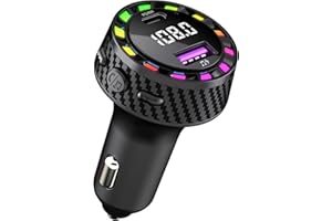 SYENGKKY Bluetooth 5.3 FM Transmitter for Car, Bluetooth Car Adapter with Type-C PD(30W) Port and QC3.0 USB Port, Wireless FM Radio Transmitter, Support MP3 Player, Handsfree Calling, LED Backlit, U Disk