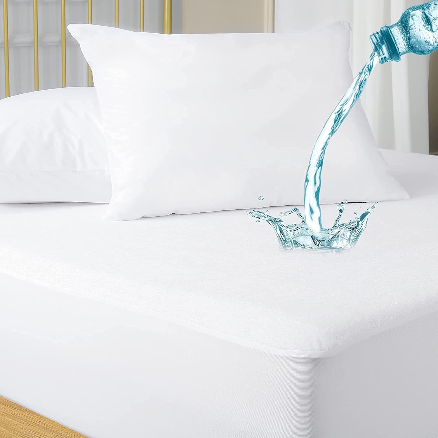 Family Bedding Waterproof King Mattress Protector – 100% Cotton Terry Surface, Extra Deep Fitted Bed Cover, Machine Washable 160×200 cm.