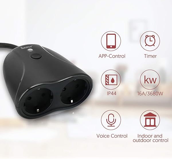 Enchufe Inteligente wifi Enchufes Impermeable Exterior con Doble Toma Controlables Individualmente Wi Fi Jardn Enchufe 16A 3860W Compatible con Alexa Echo Google Asistente 24 GHz