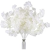 Pusuny Artificial Faux Cherry Blossom Branches Decor, 35 Inch for Tall Floor Vase Used as Wedding Home Decoration, Fake White Flowers for Dinner Table Centrepiece, White, 5PCS