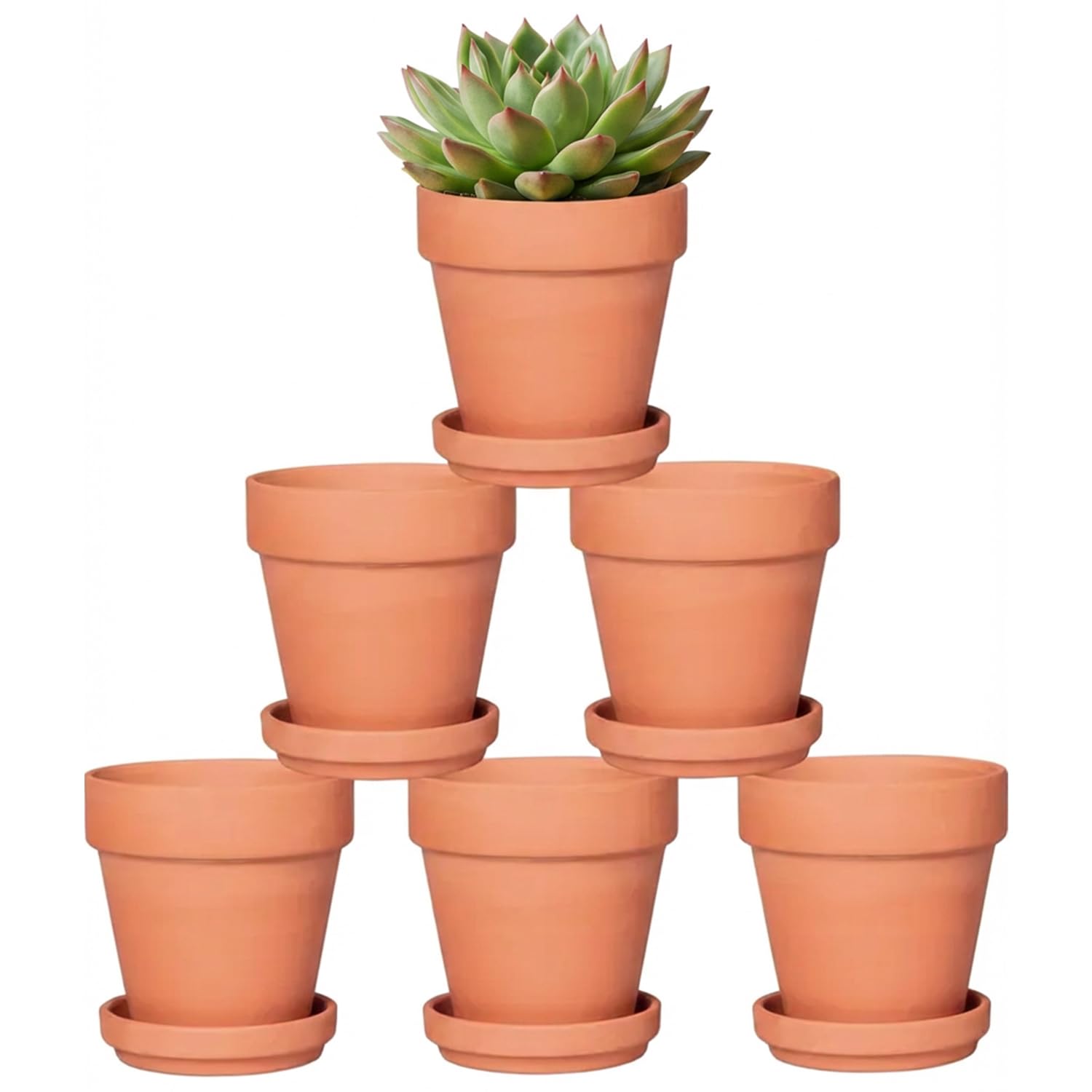 Hipothoe 10.2CM Terracotta Plant Pots with Saucer - 6 Pack Clay Flower Pots with Drainage, Great for Plants, Crafts, Wedding Favor