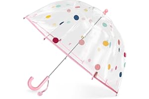 Kids Clear Bubble Umbrella -Perfect for Walking Safety-Grip Curved Handle-Transparent Cute Dome See Through Child,Safety Kids