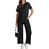 ATHMILE Womens 2 Piece Lounge Set Fashion Travel Outfits Summer Beach Vacation Tracksuit Comfy Wide Leg Airport Loungewear