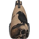 PVTIONXIE Edgar Allan Poe The Raven Skull Crossbody Chest Bags for Women, Small Crossbody Shoulder Bag Sling Bag Travel Hiking Daypack