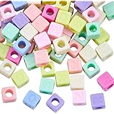 SOFPLATE 100Pcs Cube Alphabet Beads Colorful Letter Beads Random Assorted Opaque European Large Hole Square Acrylic Loose Smooth Spacers for Jewelry Making Necklaces Bracelets Adults Accessories