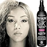 Straight Silk Spray with Moroccan Argan Oil Thermal Protector Spray | Hair Straightening & Detangler | Alcohol-Free | Heat Protectant up to 450°F | Flat-Iron | Blow-Dry | Unscented | MADE IN USA (6oz)