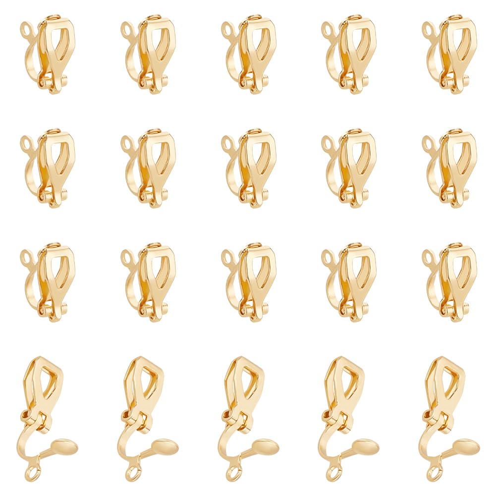 UNICRAFTALE About 20Pcs Real 18K Gold Plated Clip-On Earring Findings with Loop 12mm Long Stainless Steel Clip-On Earrings Converter Components Golden Non-Pierced Earring for DIY Earring Making