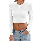 Abardsion Women's Sexy Long Sleeve Crop Tops 2025 - Basic Crew Neck Slim Fitted Fall Cropped Shirts