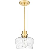 Emak 8 Inch Gold Pendant Light Fixtures, Modern Pendant Lights Kitchen Island with Seeded Glass Shade, 1 Light Hanging Light 