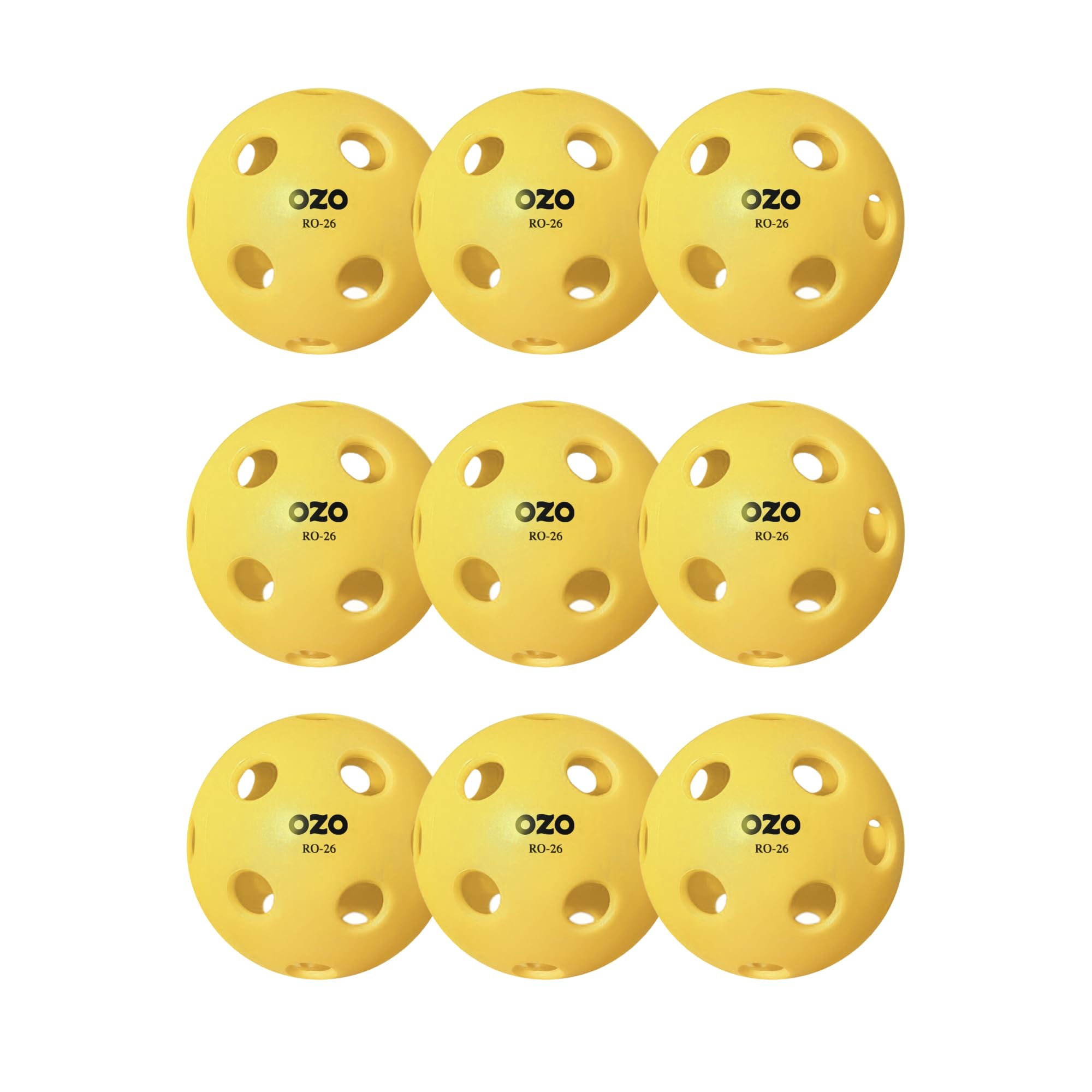 OZO Pickleball - Set of 9 Indoor Balls, 26 holes, Injection Mould