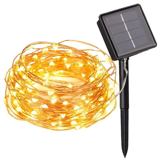 Lichterkette 100 LEDs Draußen/Innenbeleuchtung Solarbetriebene 10M Kupferdraht 2 Modi Wasserdicht IP65 für Garten,Zaun,Sonnen