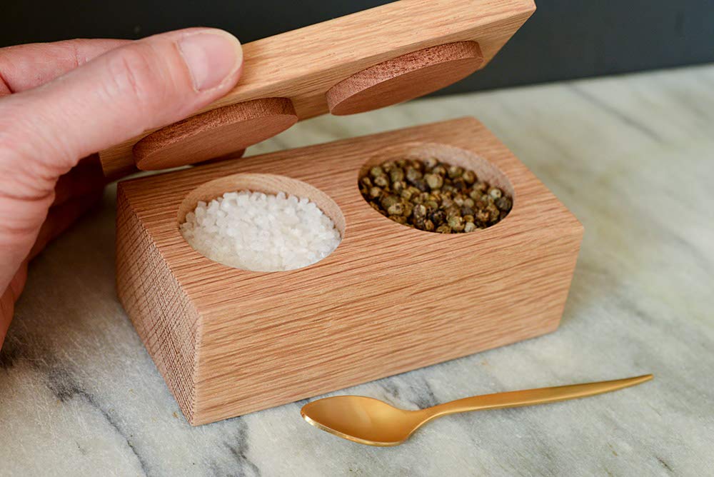 Hardwood Salt and Pepper Pinch pots with lid, handmade from repurposed