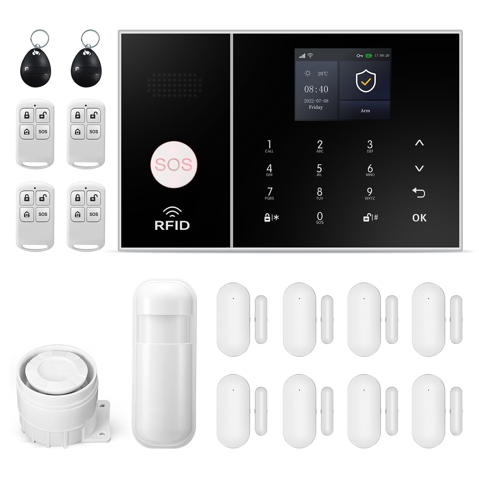 Wireless Home Alarm System, GSM SMS Complete Burglar Alarm System with 120dB Alarm Siren, Intelligent Remote Control, LCD Display, Voice Invite, Security for Home, Office