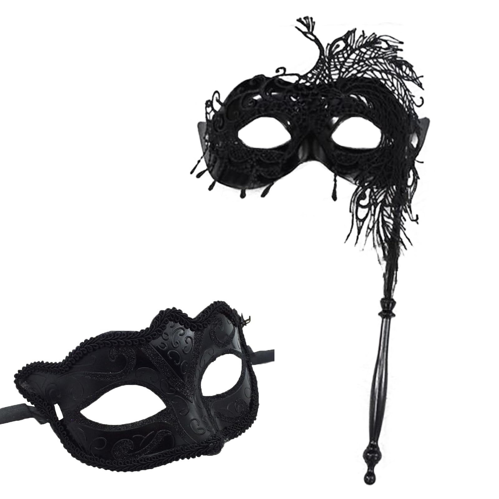 YSBCNK 2Pcs Masquerade Mask, Masquerade Mask for Women, Masquerade Masks for Couples, Masquerade Masks, Masquerade Mask with Stick, Costume 1920s Accessories Party Supplies for Women