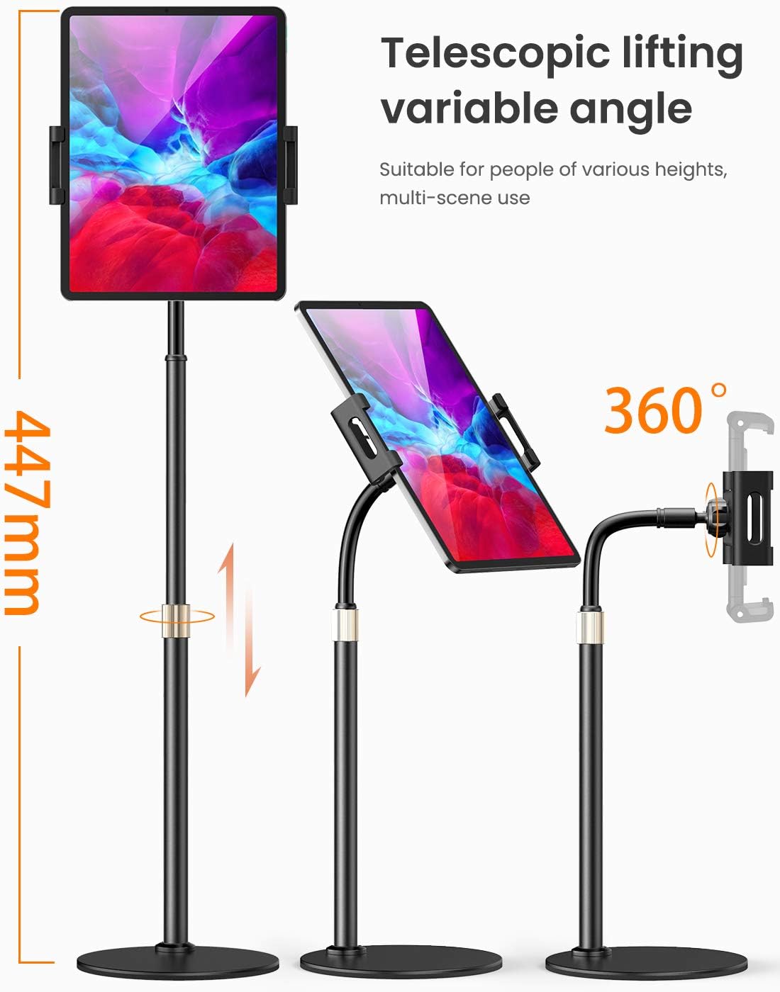 LISEN Tablet Stand Holder, Angle Height Adjustable Tablet & Phone Stand for Desk, Thick Case Friendly iPad Holder Stand Compatible with(4.7-12.9") iPad Pro 12.9, Air Mini 4, iPhone, Switch, Kindle