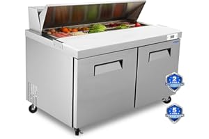 ORIKOOL 60" Commercial Sandwich Prep Table Refrigerator - 2 Door Stainless Steel Fright, 18 Cu.Ft Capacity, Low Noise, Adjustable Shelves, Auto Defrost, Digital Temp Control