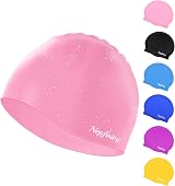 Nepfaivy Kids Swimming Cap Silicone 6-14 Pink Non-Slip Comfort view 1