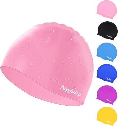 Nepfaivy Kids Swimming Cap Silicone 6-14 Pink Non-Slip Comfort