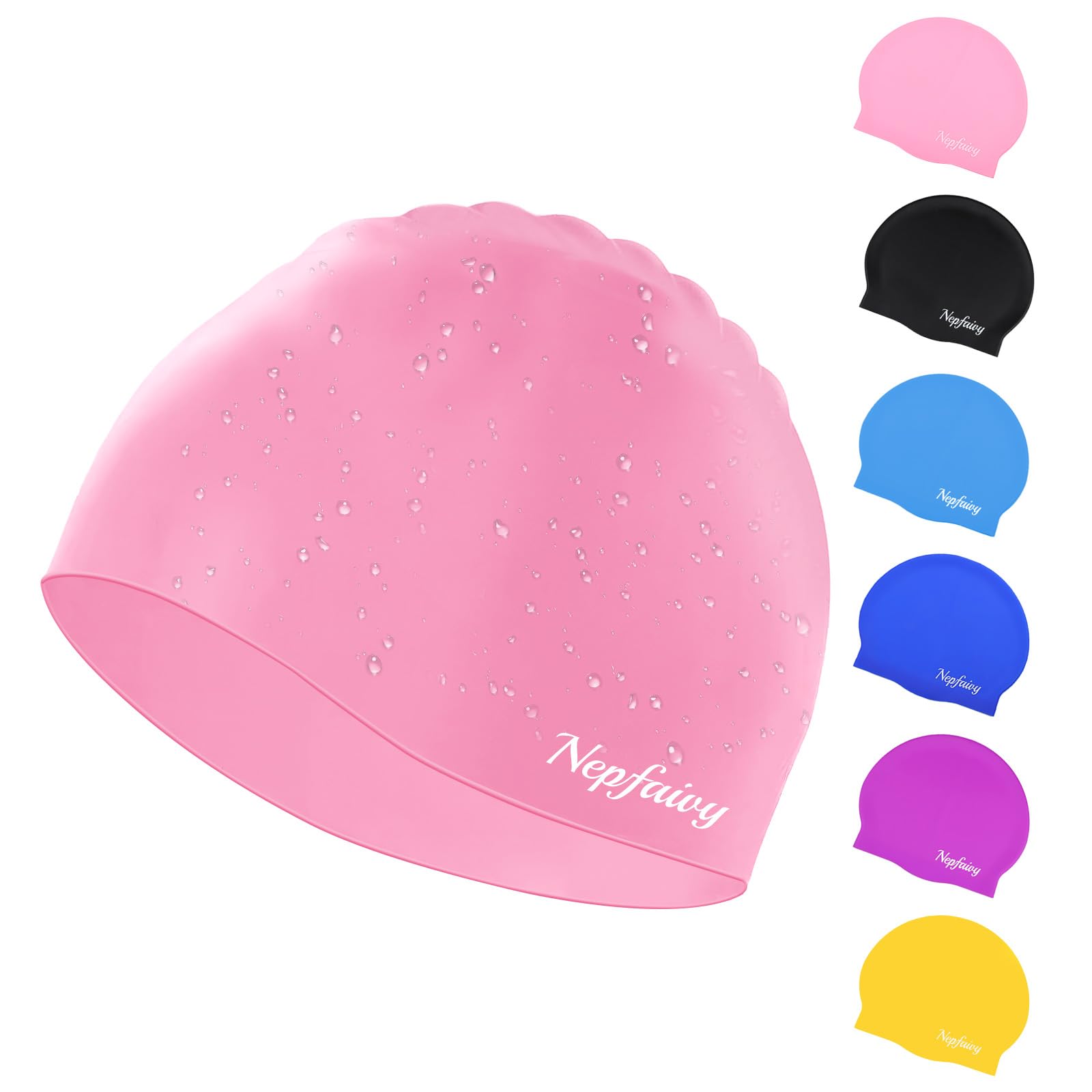 Nepfaivy Kids Swimming Cap Waterproof - Updated Size Silicone Swimming Hat Kids, Comfortable Anti Slip Boys and Girls Swimming Cap, Stretchable and Durable Swim Cap for Children 6-14 Years (Pink)