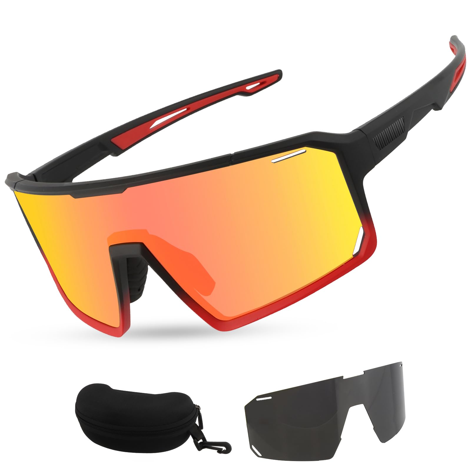 ToopMount Polarized Cycling Glasses, Sports Sunglasses with 3 Interchangeable Lenses, Anti-Fog Goggles of TR90 Full Rim Frame for Men & Women Hiking Fishing Baseball Golf