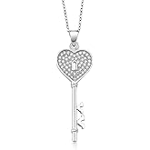 Gem Stone King Heart Shape Key Pendant Necklace For Women | 925 Sterling Silver | Cubic Zirconia CZ | 1.50 Inch | With 18 Inch Silver Chain