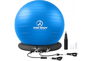 ProBody Pilates Yoga Ball Chair, Exercise Ball Chair with Base or Stand for Home Office Desk Sitting or Workout, 65cm Antiburst Balance & Stability Ball Seat, Large Gym Ball for Back, Abs