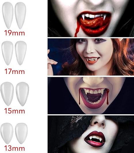 Amazon バンパイアの牙 吸血鬼 小悪魔 コスプレ つけキバ 付け歯 4セット バンパイア 仮装 キバ コスプレ 衣装 13mm 15mm 17mm 19mm 13 15 19 コスプレ 仮装 通販