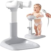 Upgraded Baby Shower Stand with Anti-Pinch Silicone &amp; Anti-Slip Base, Adjustable Height Baby Bath Standing Support, Soporte para Ba&ntilde;era de Beb&eacute; Assist Holder for 6-36 Months Toddler, Ideal Gift, Gray