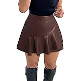 Benfoly PU Leather Shorts for Women High Waisted Split Hem Mini Skort Bodycon Skirts