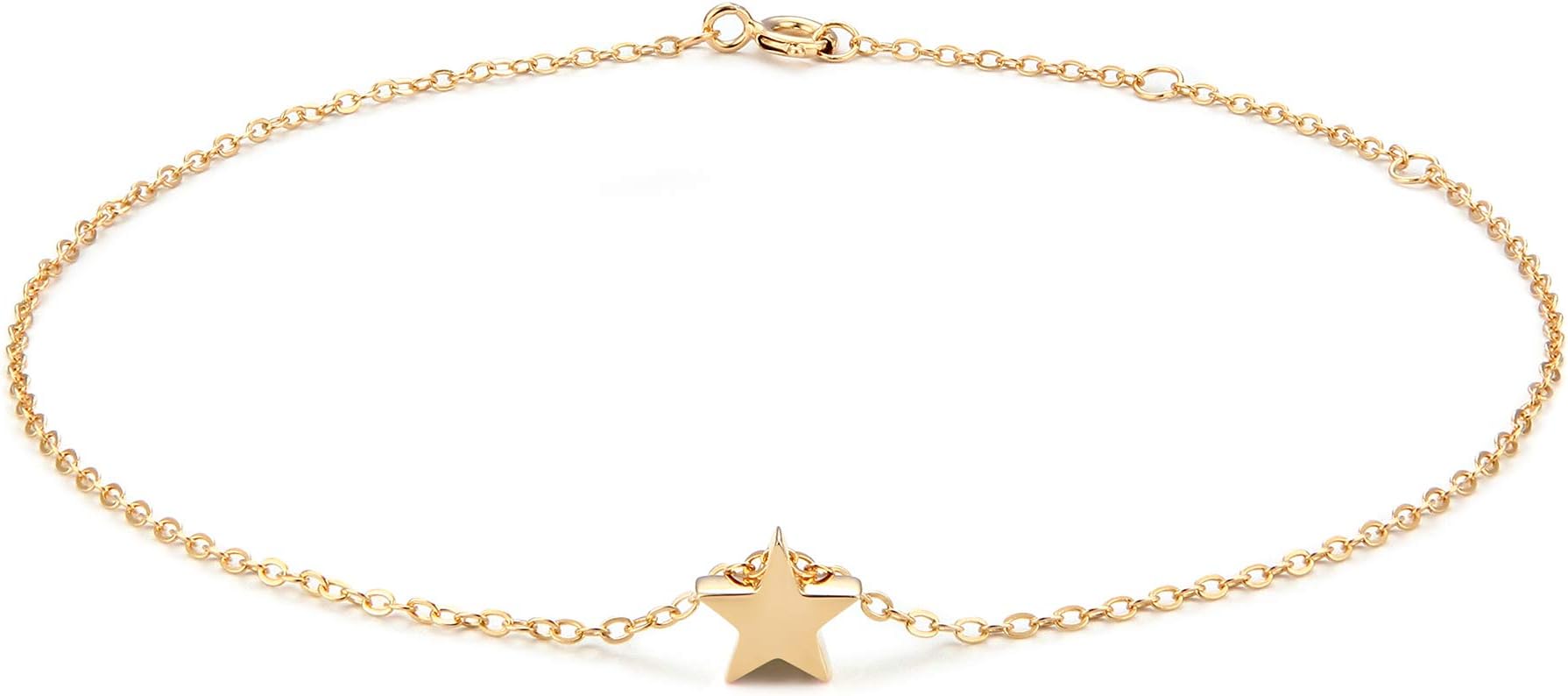925 Sterling Silver Anklet,Cross Anklet,Evil Eye Anklet,Pearl Anklet,Star Anklets for Women,14K Gold Plated Adjustable Charm Ankle Bracelet