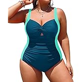 Daci Teal and Green Women Plus Size One Piece Swimsuits - Tummy Control Bathing Suits Full Coverage Twist Front Ruched Swimwear 2025 18W