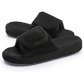 NineCiFun Cozy Open Toe House Slippers for Women, Black1, 11-12 | Available in Adjustable&amp; Double‑Strap, Memory Foam, Coral Fleece Upper, Non‑Slip, Soft Comfort Bedroom Slipper for Indoor