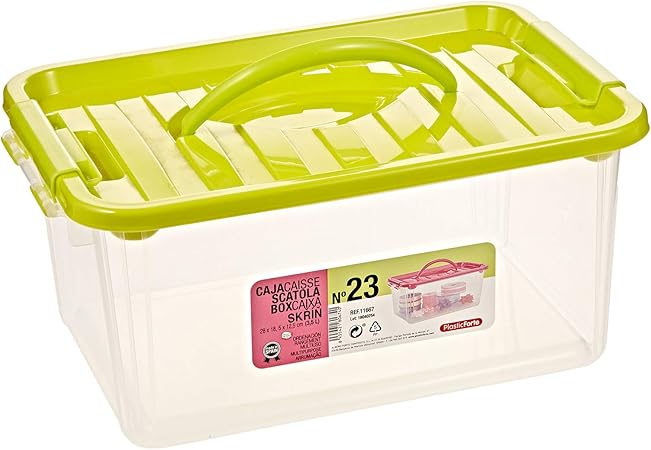 Caja Multiusos Plastico 3,5 L N 23 Tapa De Color Con Asa 280x185x125 Mm: Amazon.es: Hogar