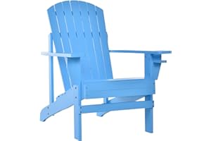Outsunny Wooden Adirondack Chair, Outdoor Patio Lawn Chair with Cup Holder, Weather Resistant Lawn Furniture, Classic Lounge for Deck, Garden, Backyard, Fire Pit, Blue