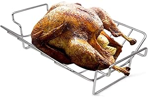 DOLAMOTY Turkey Roasting Rack Rib Rack for Big Green Egg - Stainless Steel Dual-Purpose Rib Racks for Smoking, U-Shaped Turkey Racks for Roasting Pan, for Big Green Egg, Kamado Joe, Char-Griller Akorn etc