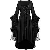 Gothic Lace Dress Women, Skull Mesh Medieval Punk Renaissance Vintage Halloween Costume Plus Size