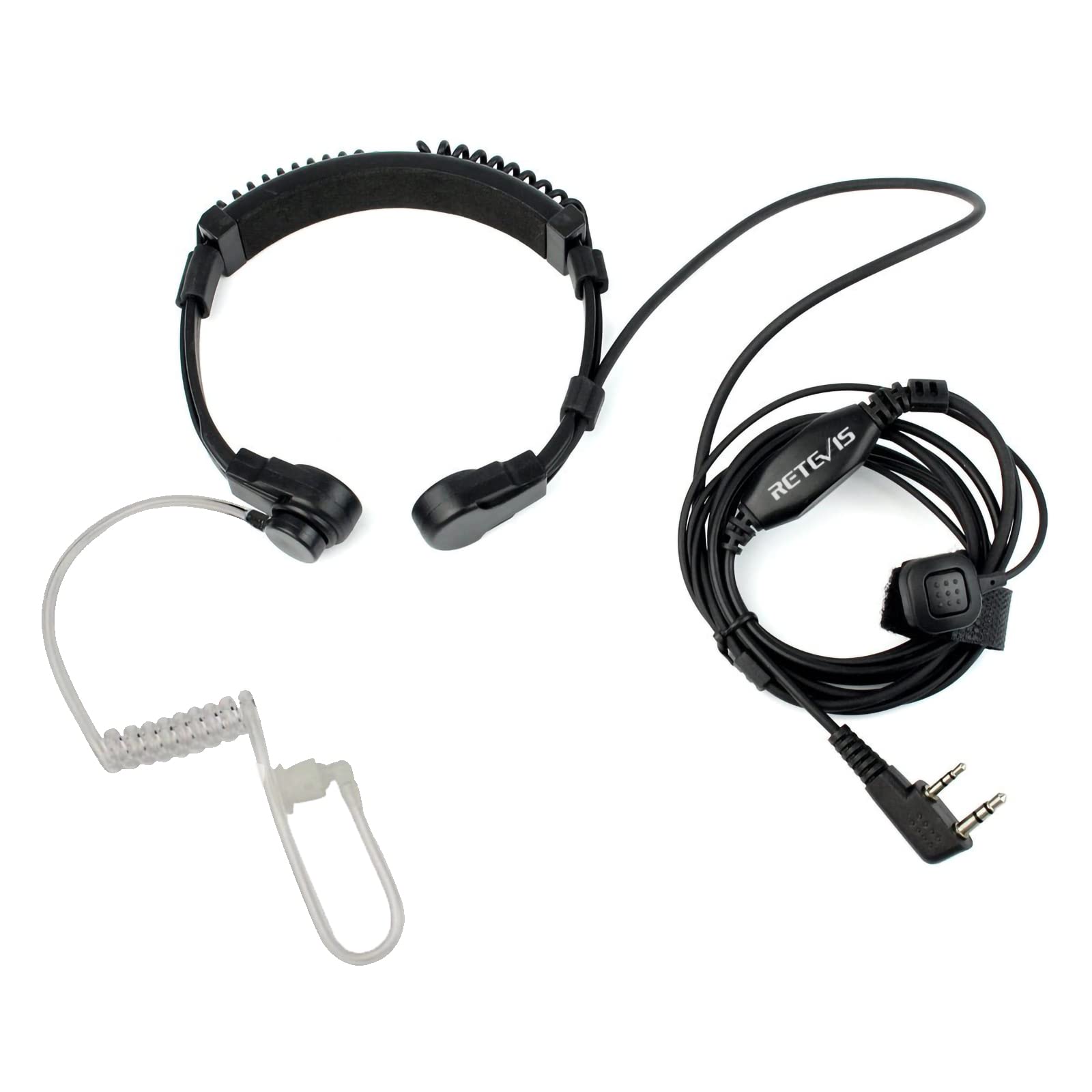 Retevis Walkie Talkie Throat Mic 2 Pin Headset Retractable Throat Mic Earpiece Compatible with 2 Way Radio RT24 RT27 RT622 Baofeng UV5R Kenwood Covert Acoustic Tube Earpiece for Hunting(1 Pcs)