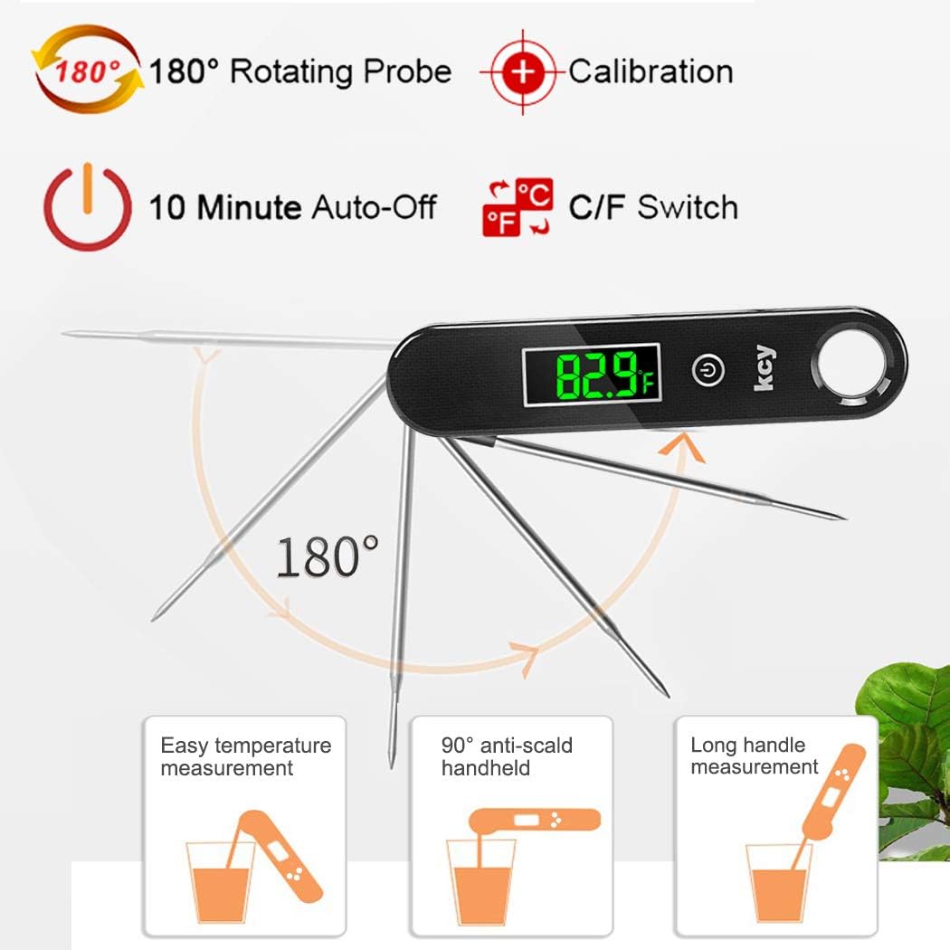 KCY Ultra Fast Thermocouple Digital Instant Read Meat Thermometer, Best Waterproof Thermometer for Kitchen, Cooking Food, BBQ, Grill and Oil Deep Fry Candy (Black): Kitchen & Dining