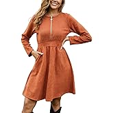 Alaster Queen Women's Casual Faux Suede Dress 2025 Fall Winter Long Sleeve Zipper A Line Dresses with Pockets