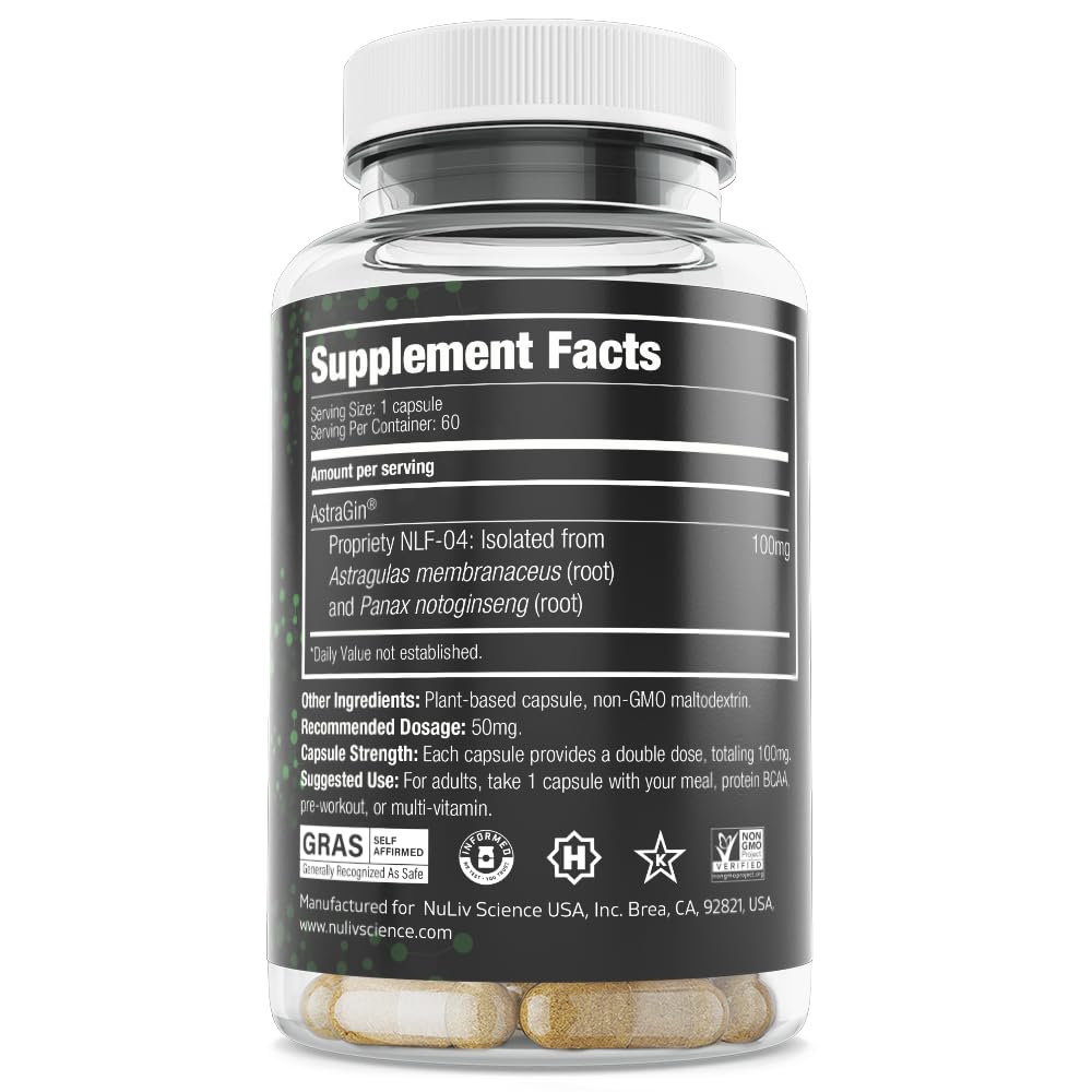 Nuliv Science AstraGin Maximum bioavailability Enhancer for pre-Workout Supplements, BCAA and Protein Powder