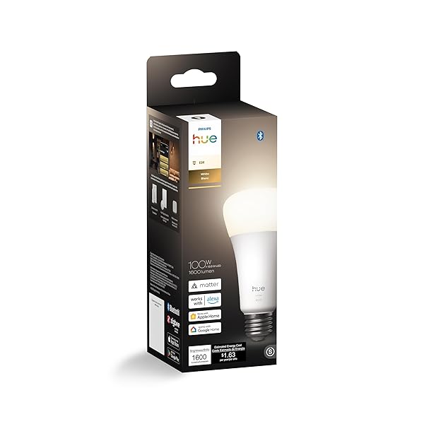 PHILIPS HUE SMART LED A21 BULB 1-PACK, WARM WHITE LIGHT 2700K, E26 BASE, 13.5W, 1600 LUMENS, DIMMABLE LED BULBS, WORKS WITH ALEXA, GOOGLE ASSISTANT, AND APPLE HOME