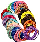 Kenz Laurenz 100 Hair Elastics Hair Ties No Crease Ouchless Ponytail Holders No Metal 4mm (100 Hair Elastics–Rainbow)