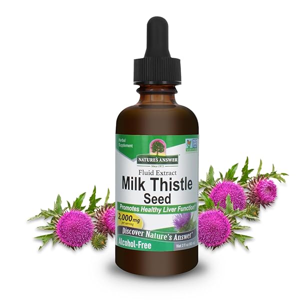 NATURE’S ANSWER MILK THISTLE 2 OUNCE EXTRACT – ALCOHOL FREE, NON GMO, LIVER SUPPORT SUPPLEMENT FOR EVERYONE – LIVER DETOX, MADE IN USA