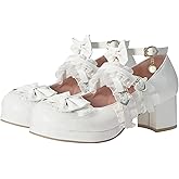 Women Cute Lolita Shoes Platform Mary Janes Kawaii Strappy Ankle Strap Sweet Pumps Lace Cross Tied Dress Pumps