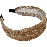 JEBELE Bohemian Headband for Women-Floral Embroidered Headwrap with Lace Trim Vintage Cute Hair Band for Daily Boho Chic Style (15-Brown, One Size)