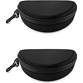 QWORK Big Hard Sports Glasses Case, 2 Pack Extra-Large Universal Fit with Hook for Outdoor Skiing, Protective EVA Material and Smooth Zipper, Shock-Resistant Storage