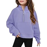 Haloumoning Girls Half Zip Sweatshirt Long Sleeve Pullover Crop Tops Kids Lightweight Fleece Fashion Winter Clothes