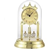 Bulova Tristan I Desk and Table Clock | Model B8818 | Polished Brass Finish | Polished Metal Base | Floating Dial | Roman Numerals | Elegant Pendulum Design