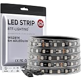BTF-LIGHTING WS2814 IC RGBW RGB+Warm White UL Listed,DC24V 16.4FT 60LED/m | 10pixel/m,(Similar WS2812B),Addressable4 Colors in 1 Dream Color LED Strip IP67 for Home Decor(No Adapter or Controller)